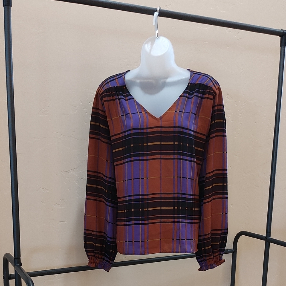 Plaid V-Neck Women's Top